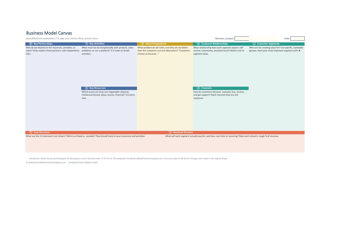 Master Excel workbook from the toolkit: guided worksheets and financial models